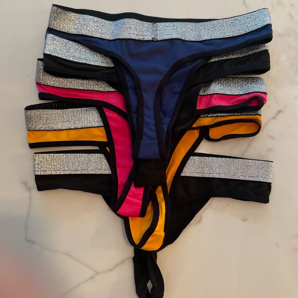 Lot of 5 color block thong with glittered seam - Picture 3 of 7